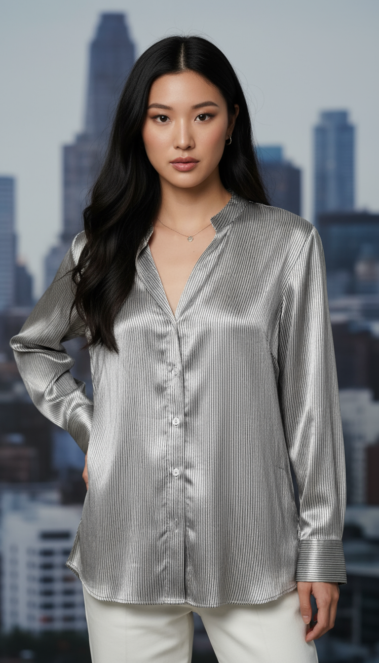 Silver Satin Pinstripe Blouse
