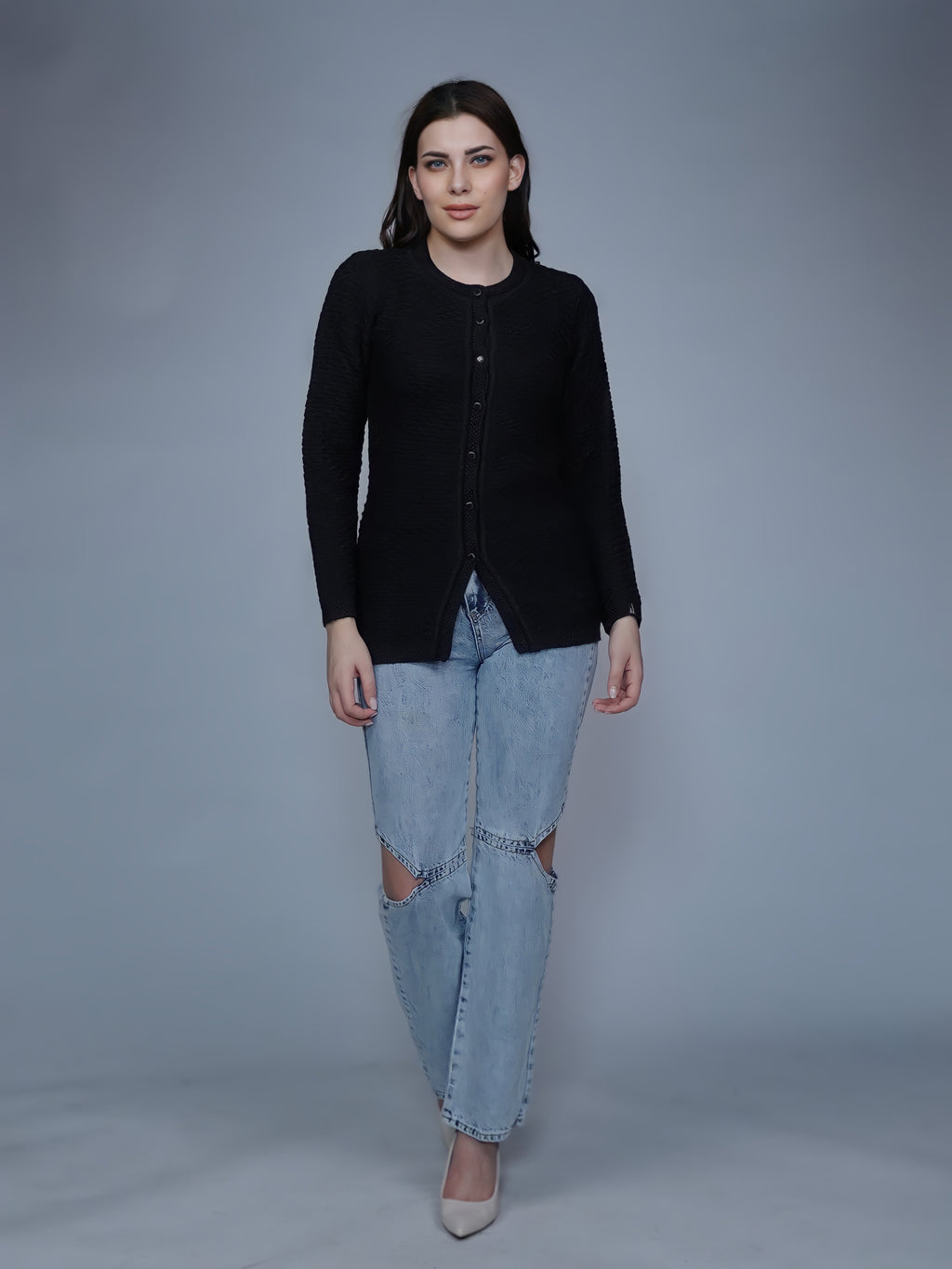 Textured Knit Button-Down Cardigan
