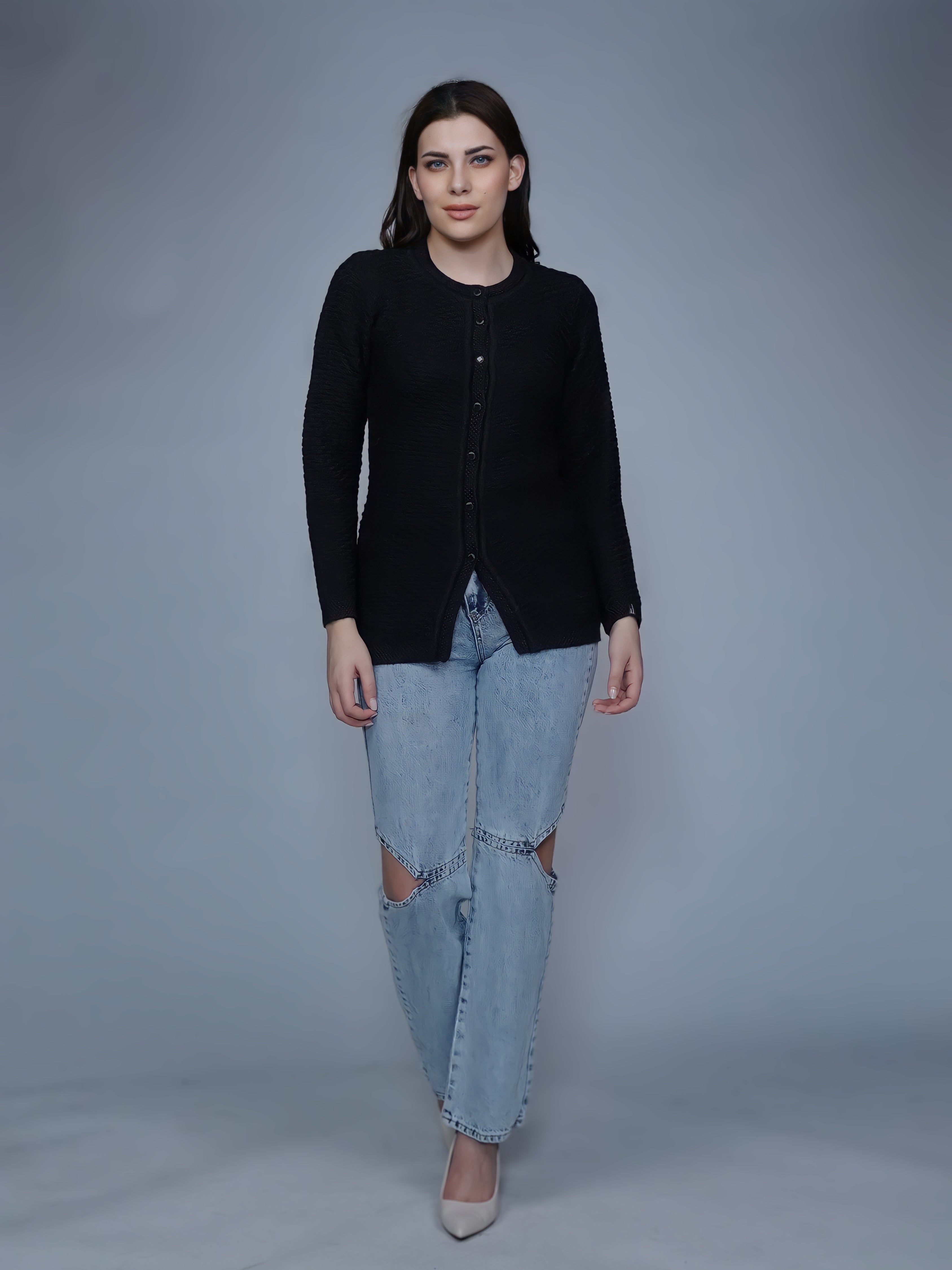 Textured Knit Button-Down Cardigan