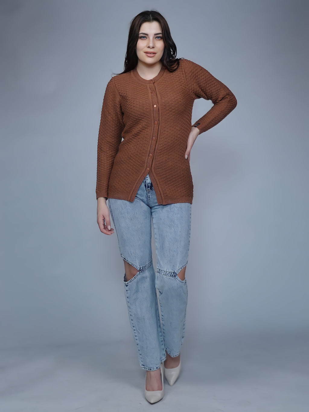 Textured Knit Button-Down Cardigan