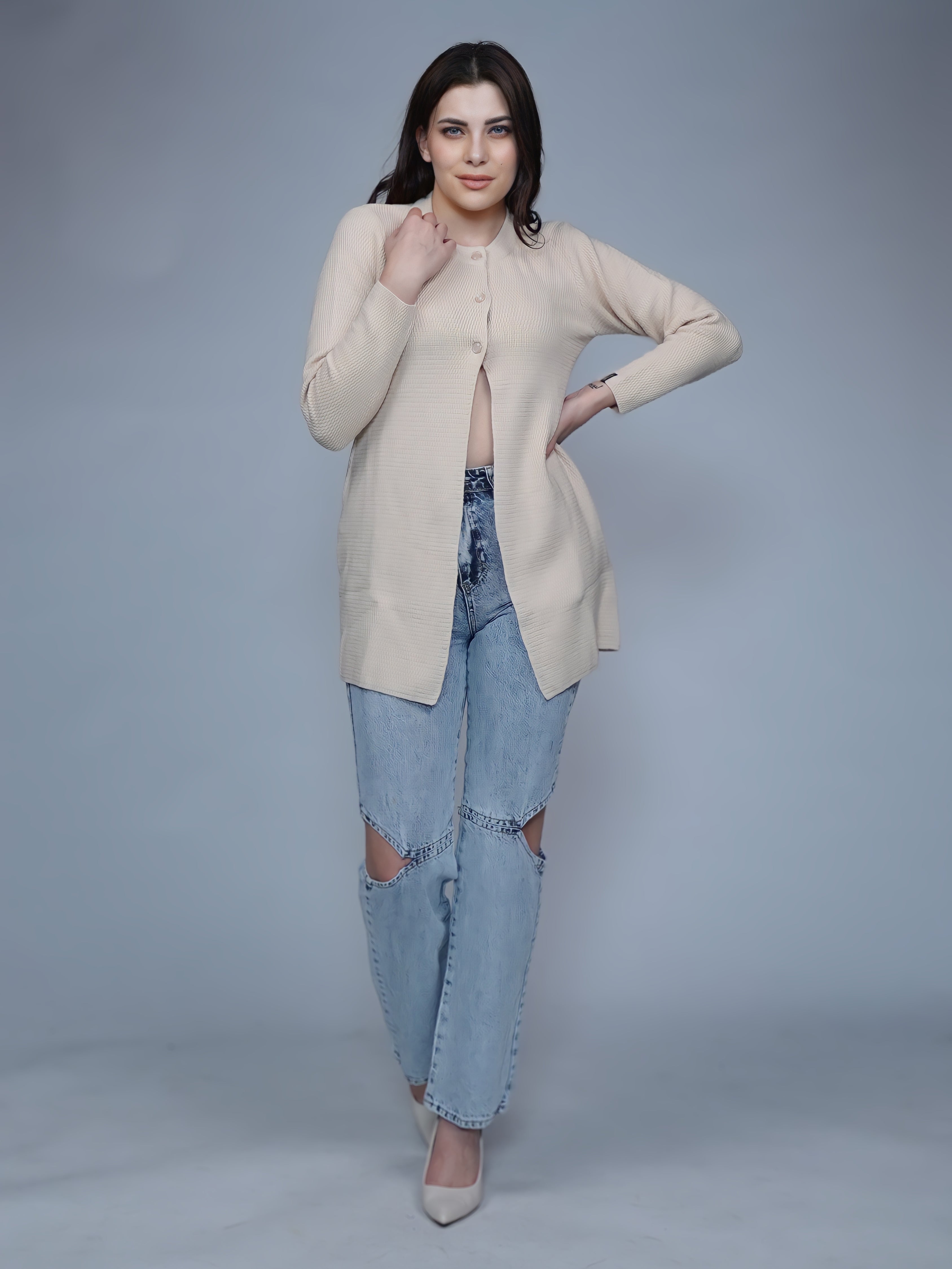 Chic Cream Cable-Knit Cardigan