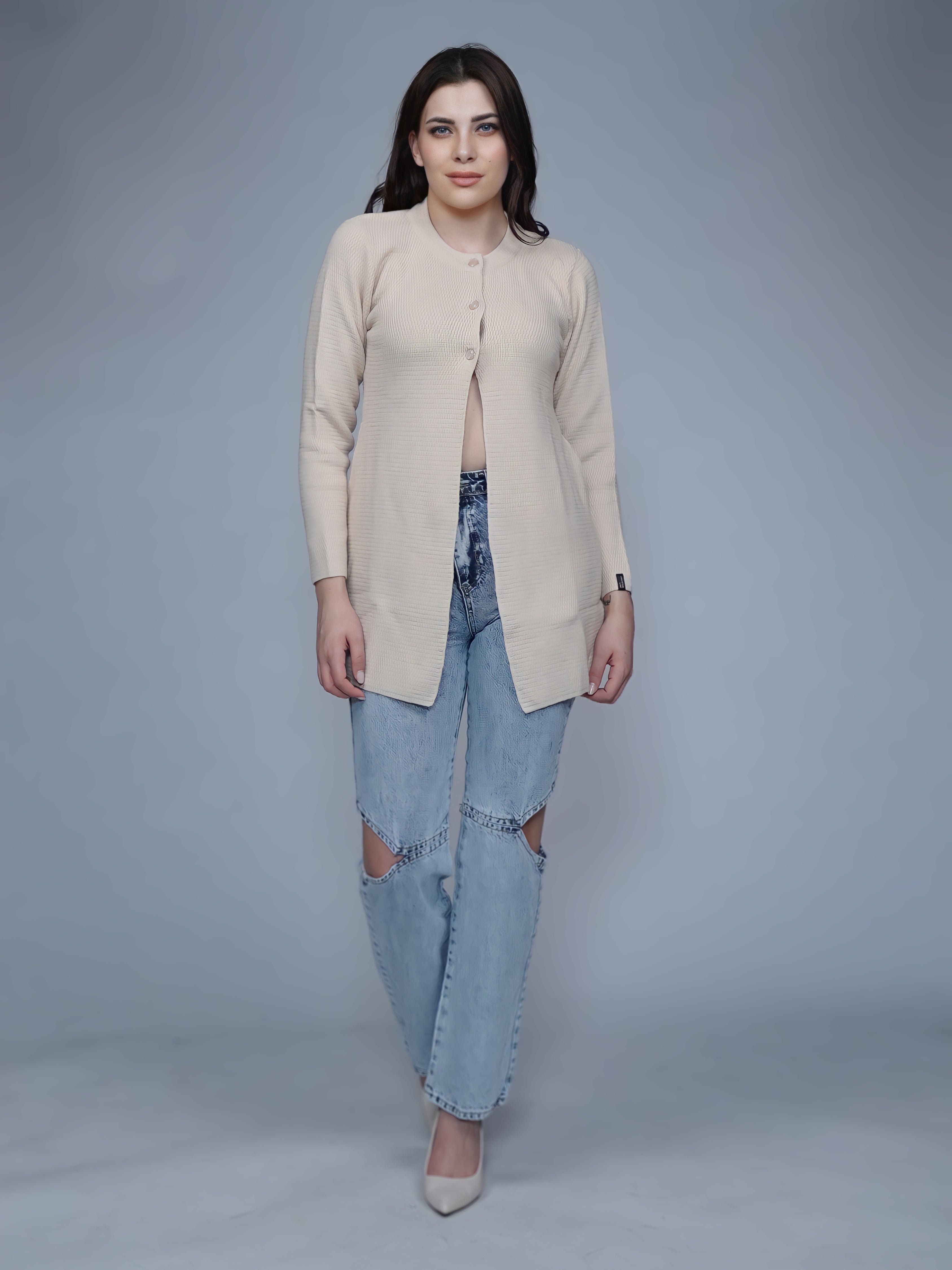 Chic Cream Cable-Knit Cardigan