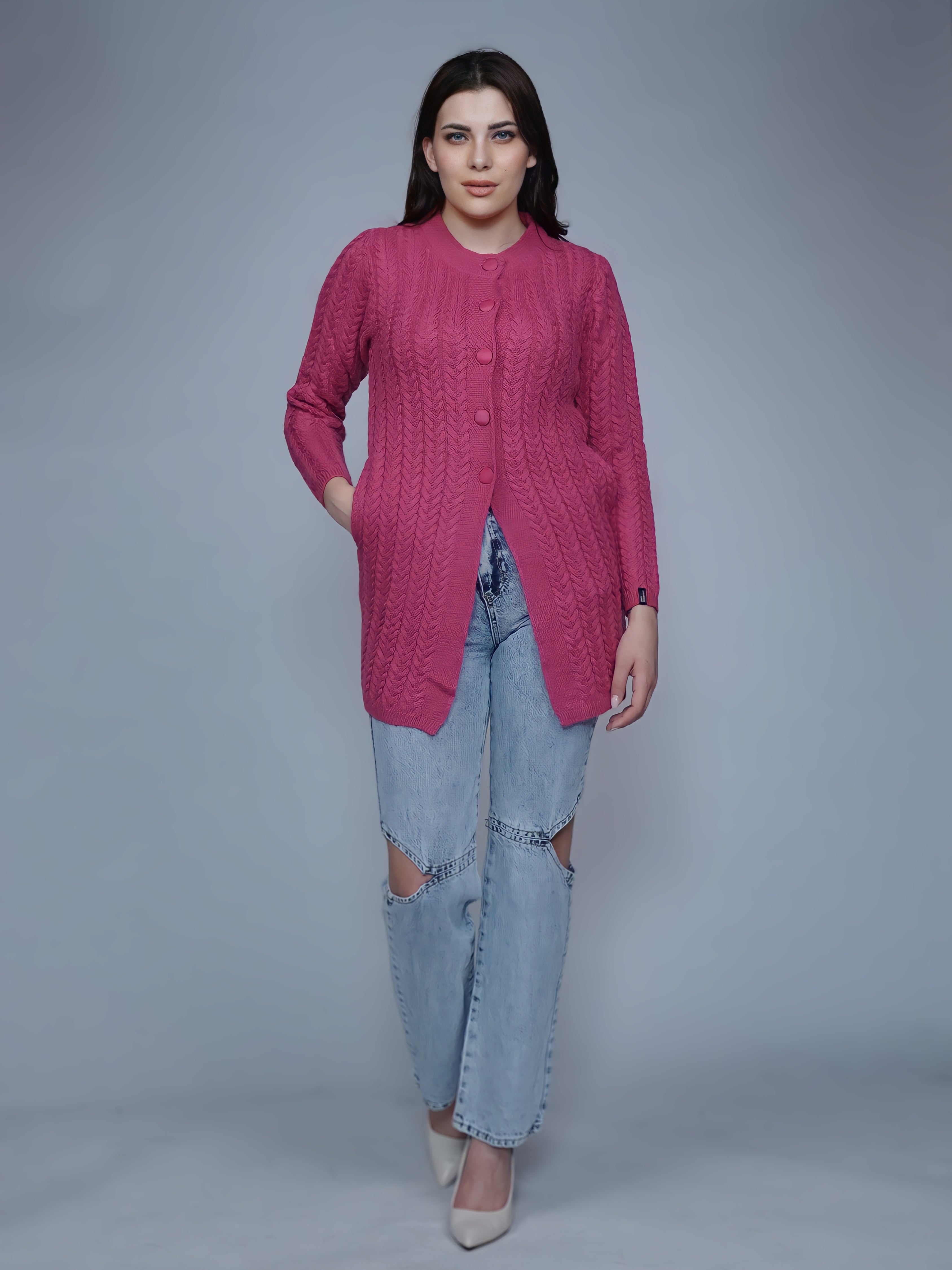 Vibrant Cable-Knit Cardigan