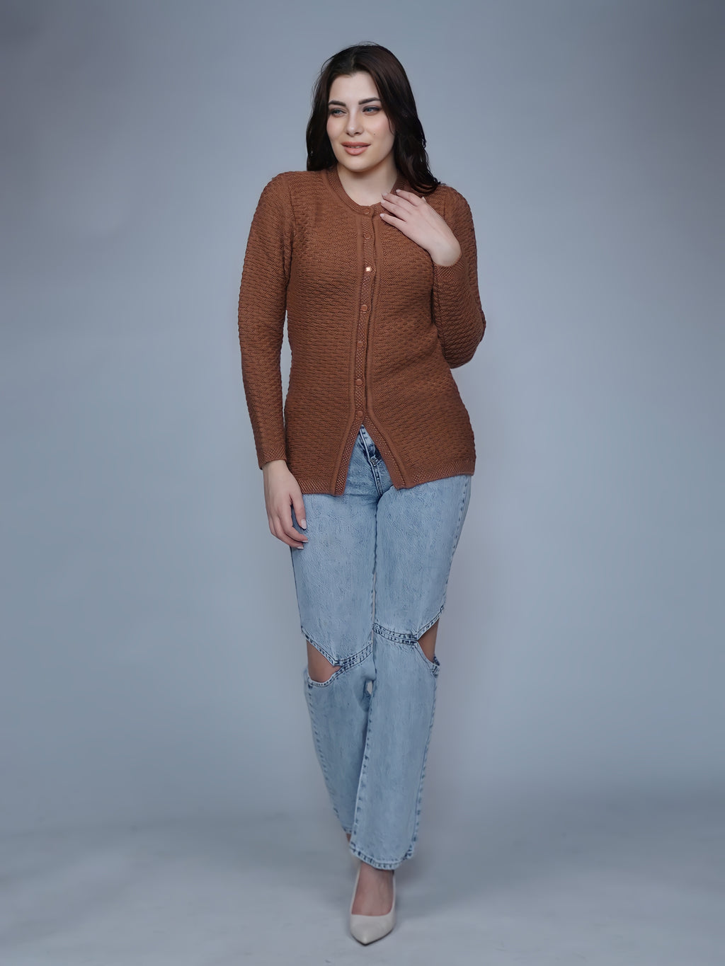 Textured Knit Button-Down Cardigan