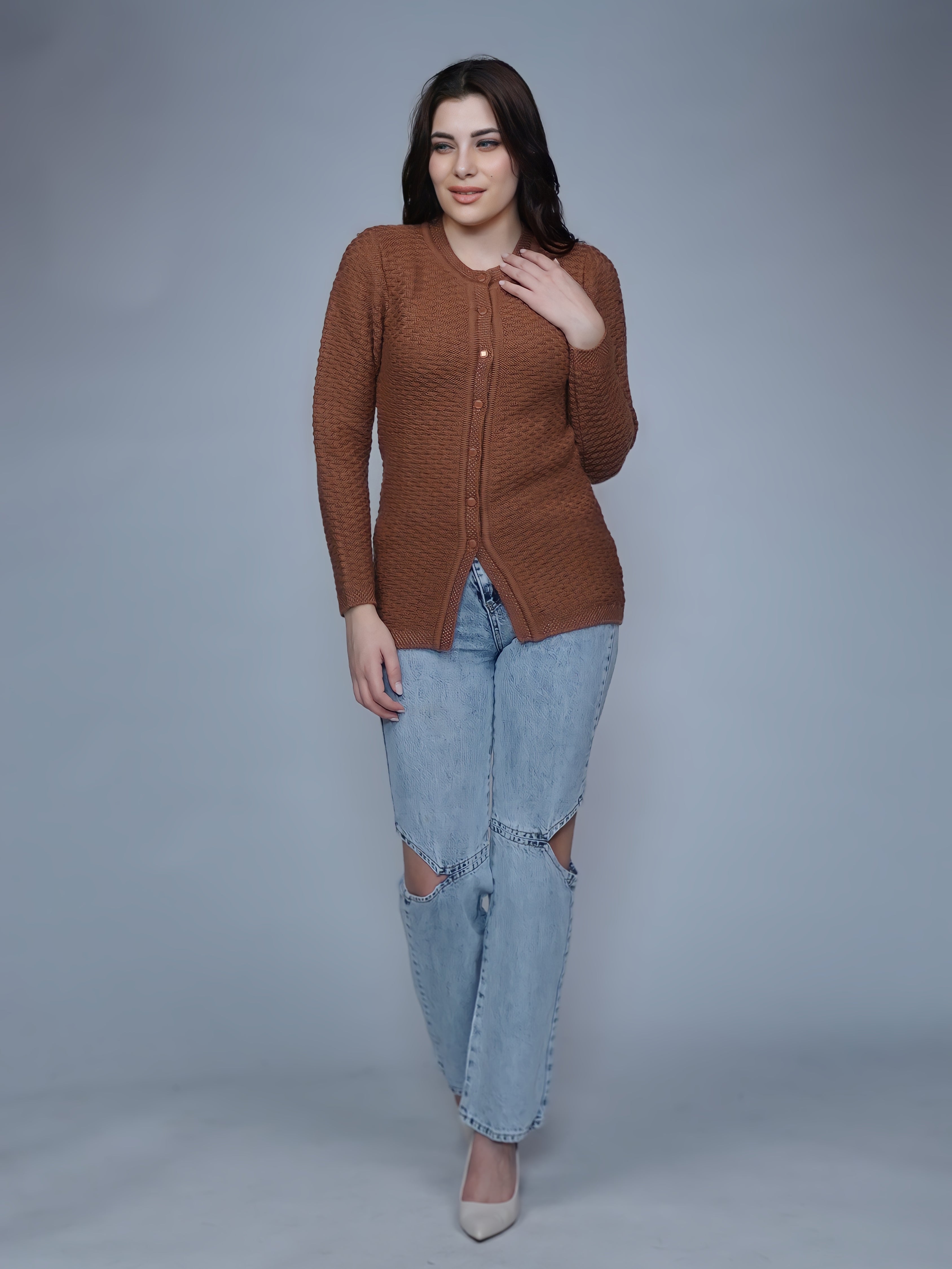 Textured Knit Button-Down Cardigan