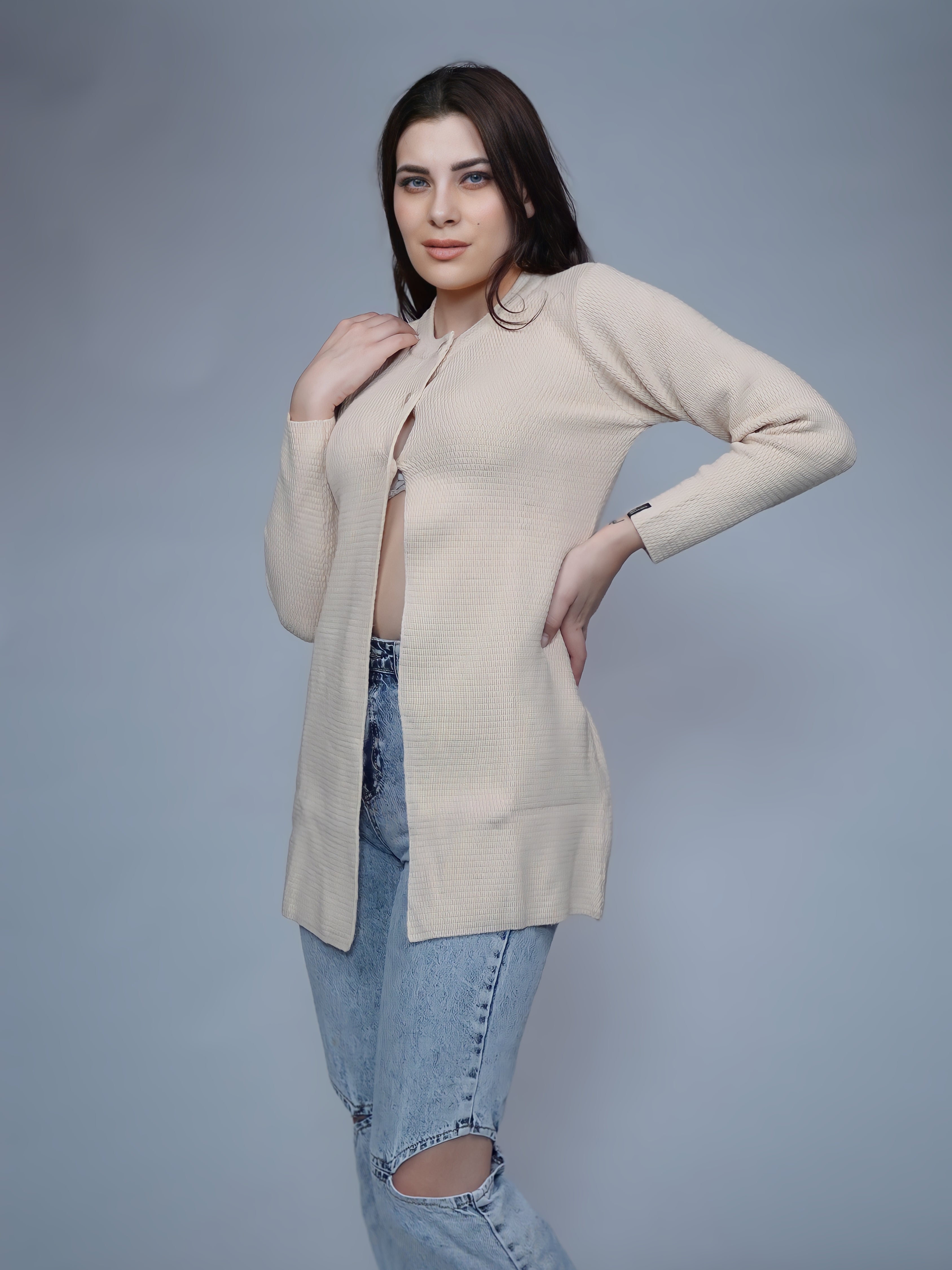 Chic Cream Cable-Knit Cardigan