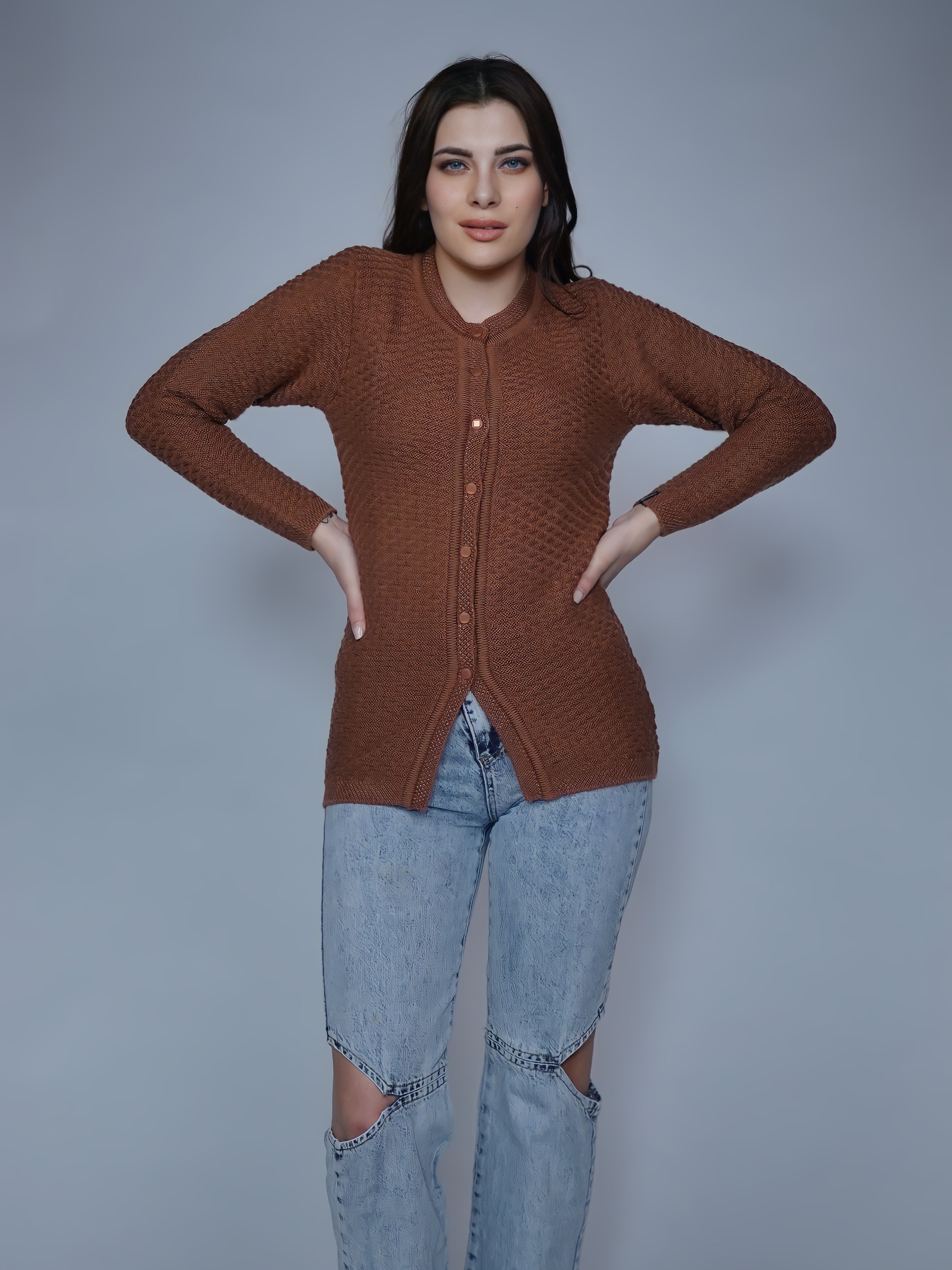 Textured Knit Button-Down Cardigan