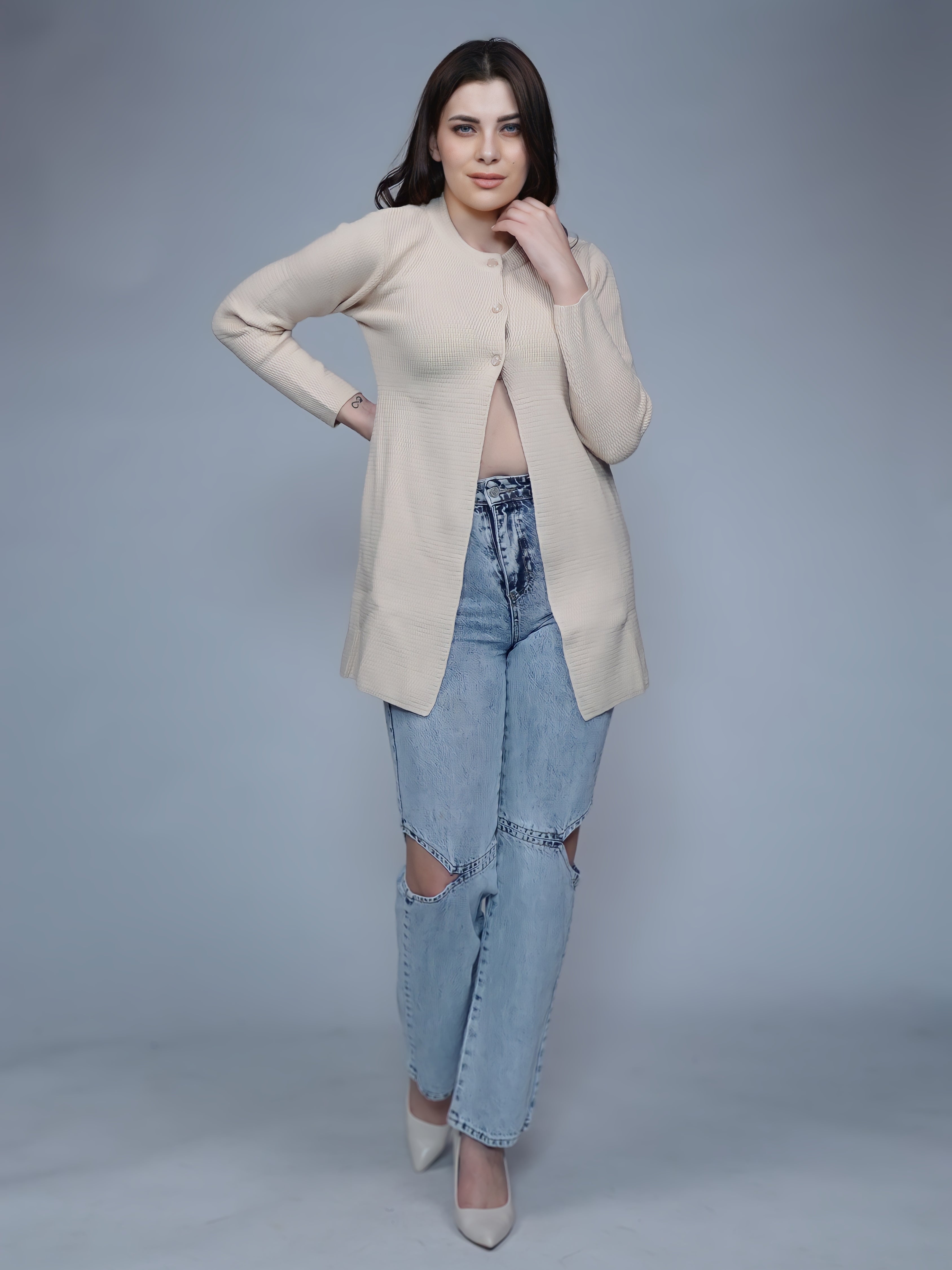 Chic Cream Cable-Knit Cardigan