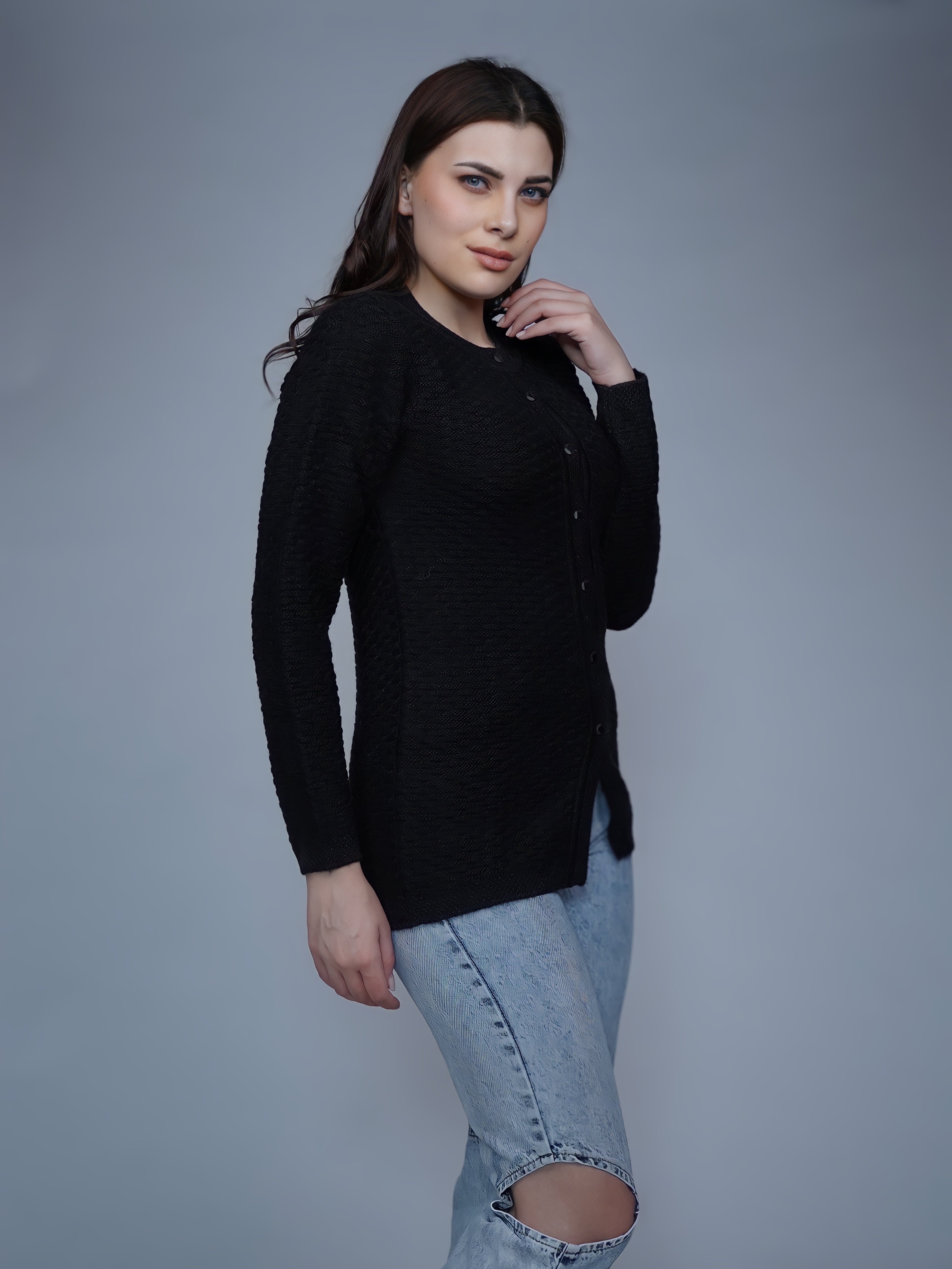 Textured Knit Button-Down Cardigan
