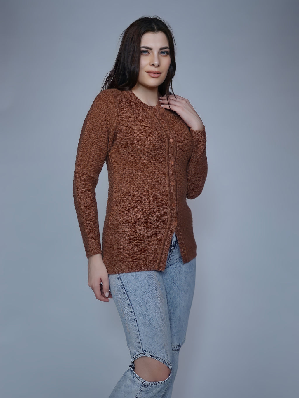Textured Knit Button-Down Cardigan