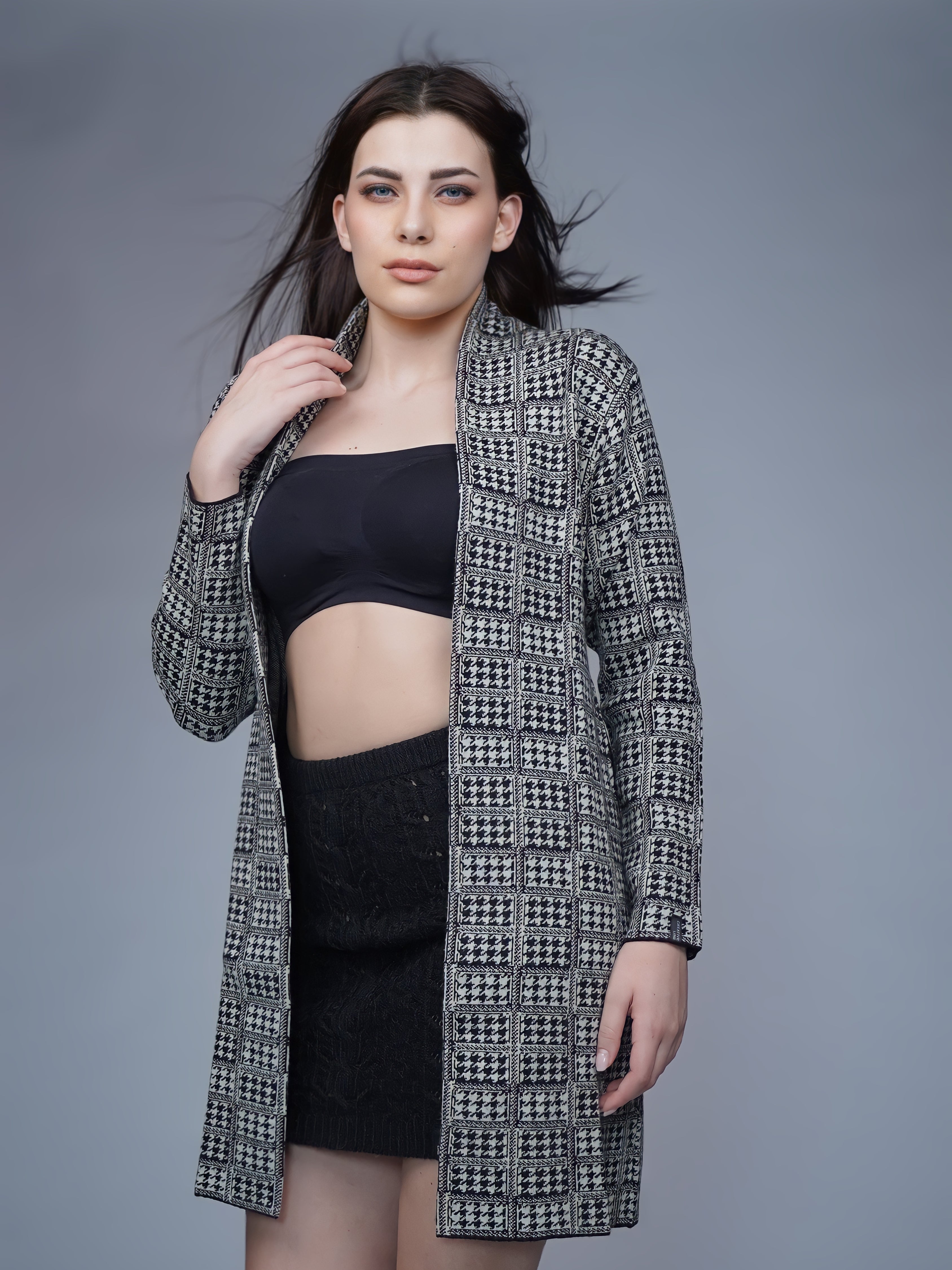 Classic Checkered Longline Cardigan Coat