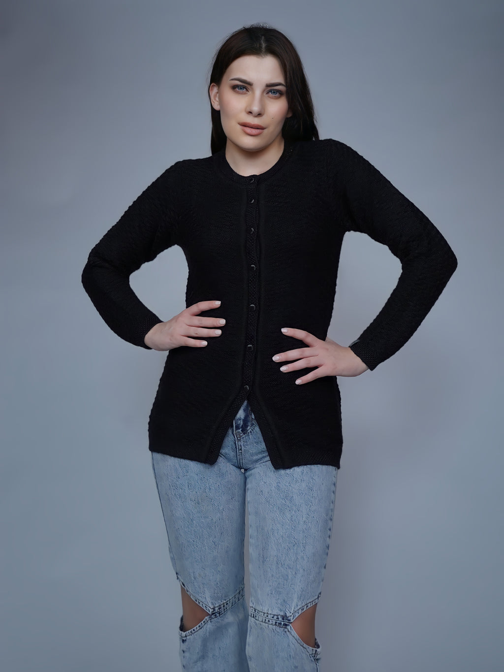 Textured Knit Button-Down Cardigan