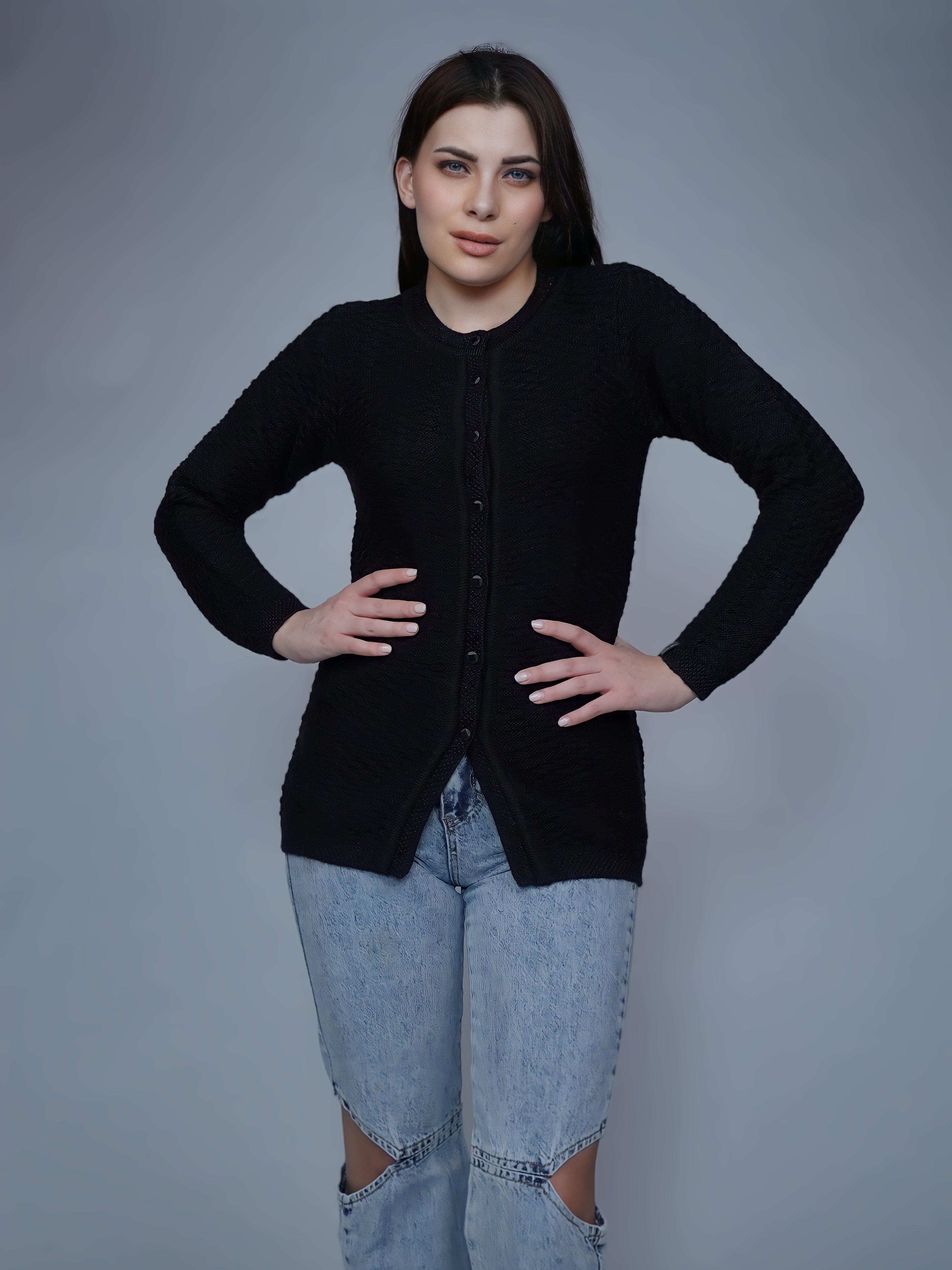 Textured Knit Button-Down Cardigan