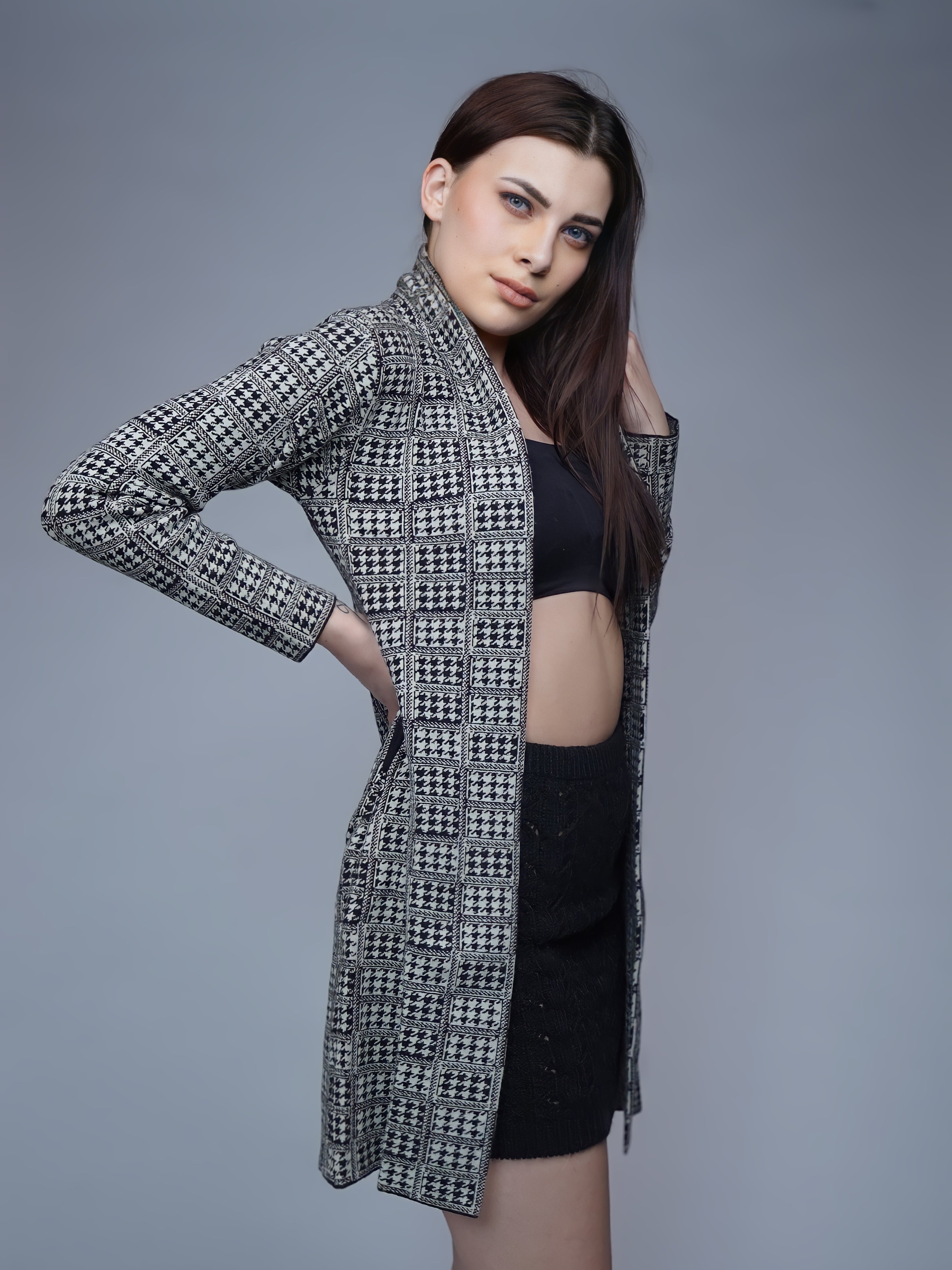 Classic Checkered Longline Cardigan Coat