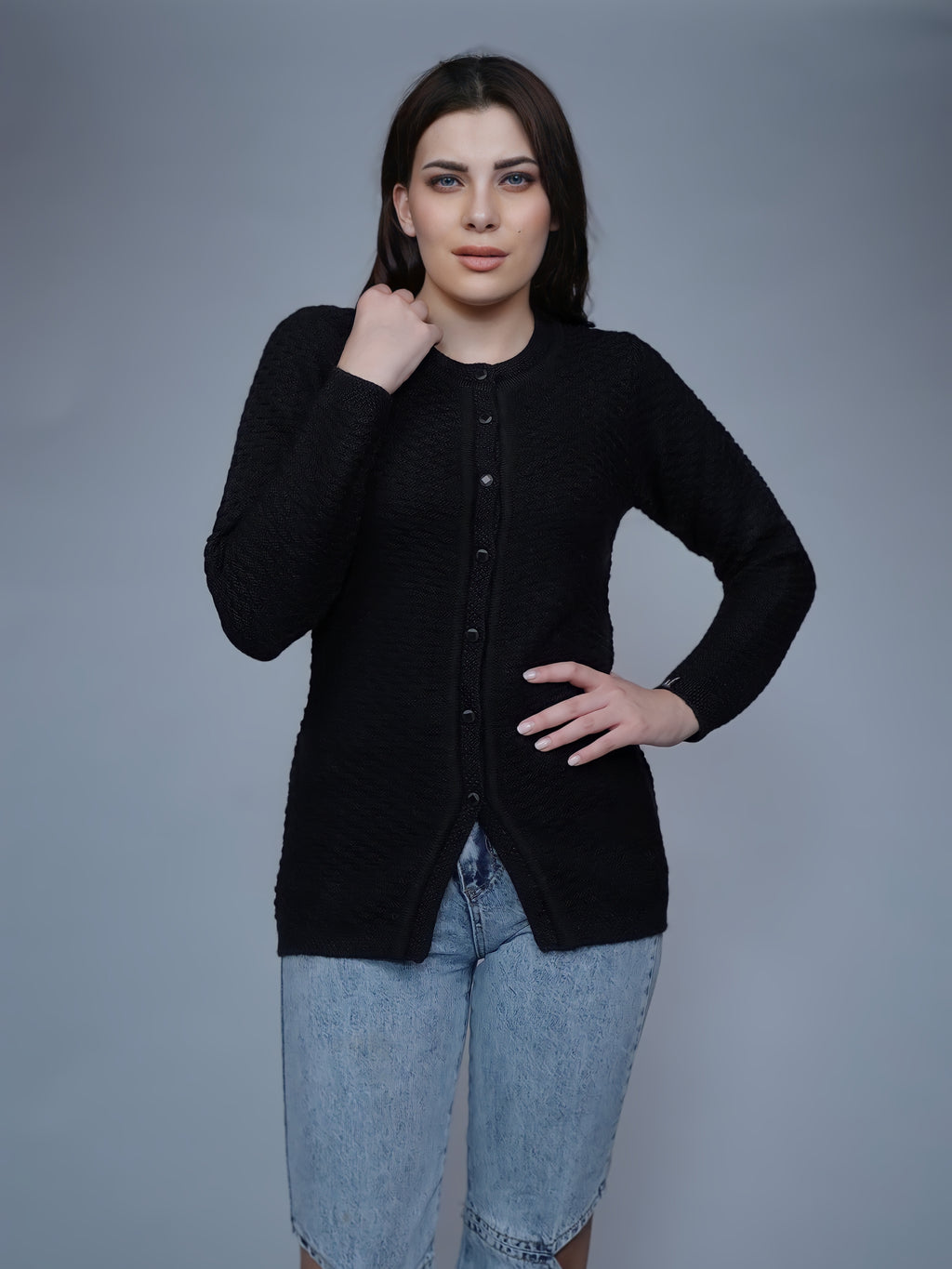 Textured Knit Button-Down Cardigan