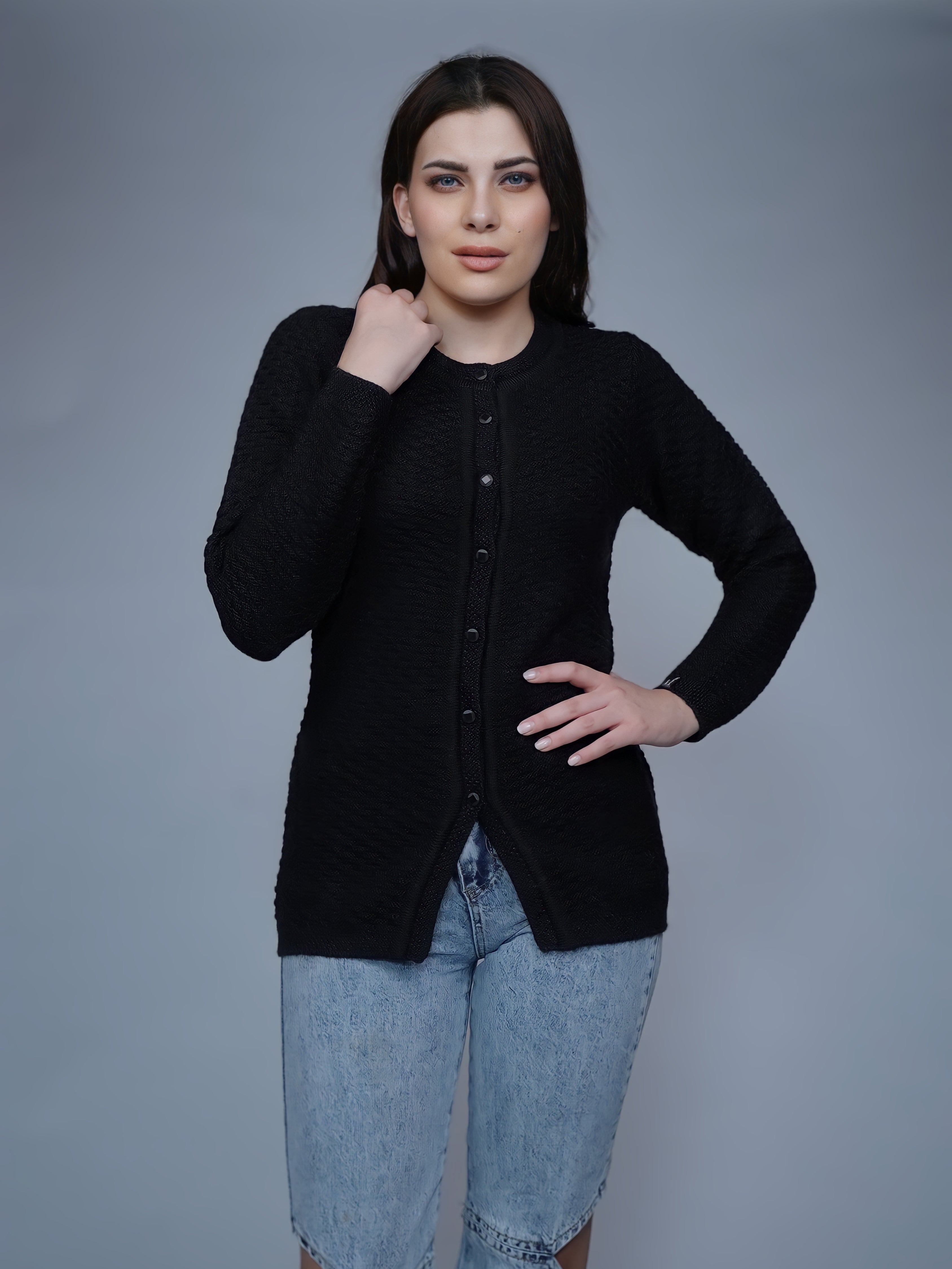 Textured Knit Button-Down Cardigan