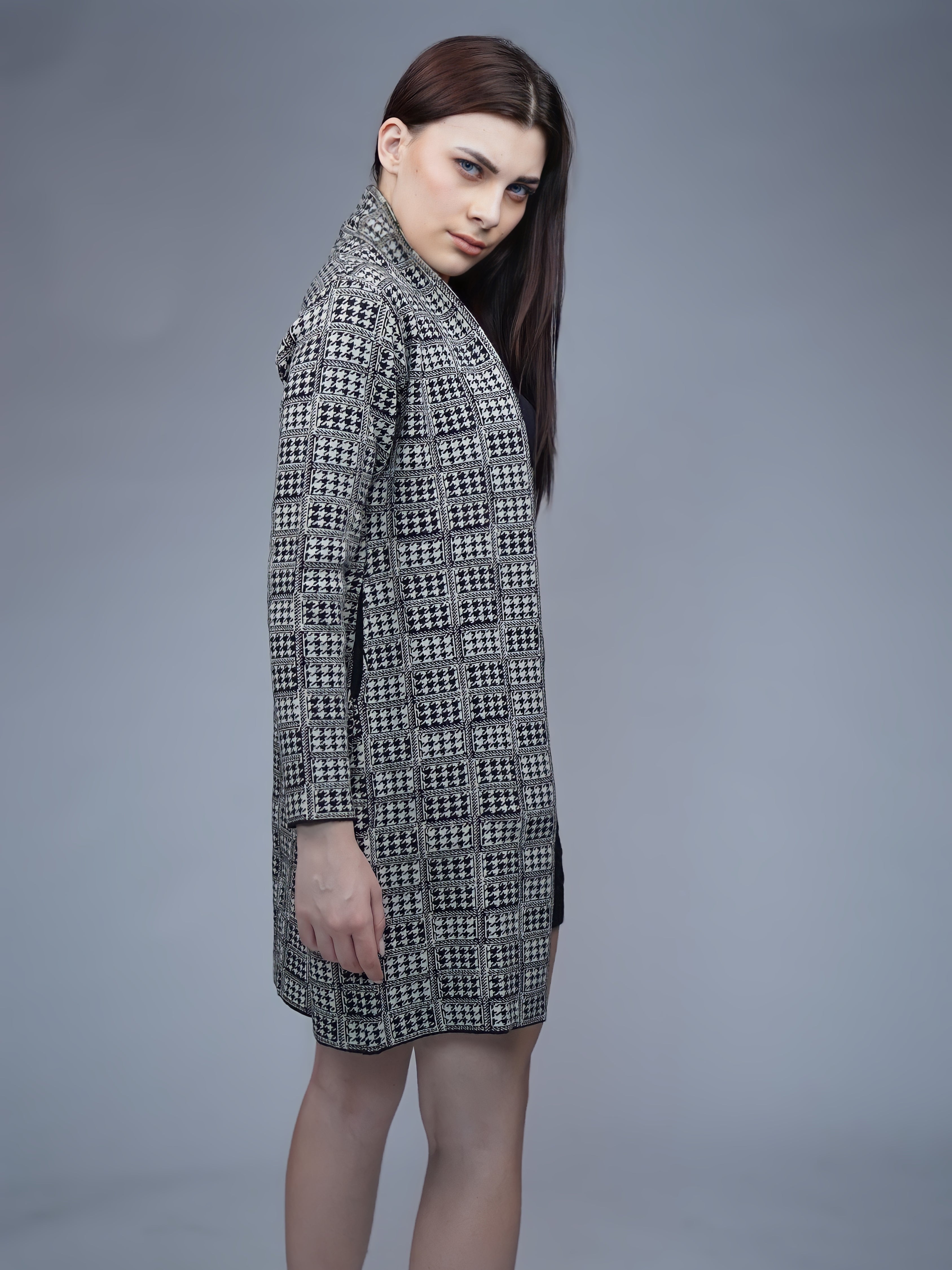 Classic Checkered Longline Cardigan Coat