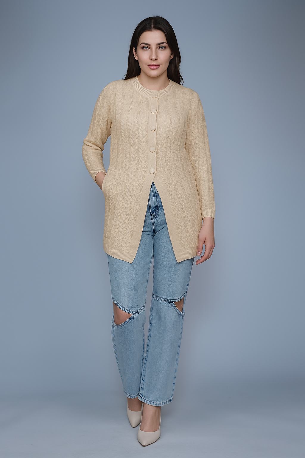 Vibrant Cable-Knit Cardigan