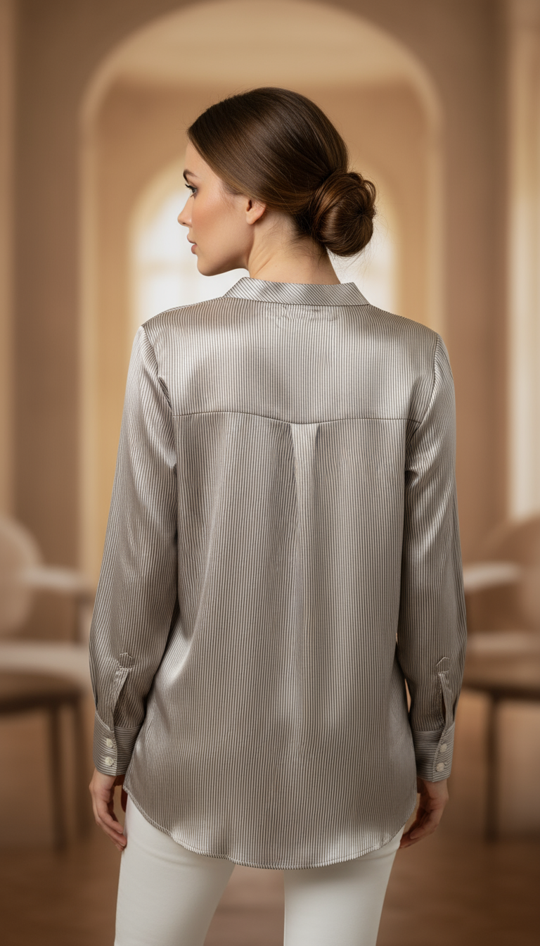 Silver Satin Pinstripe Blouse